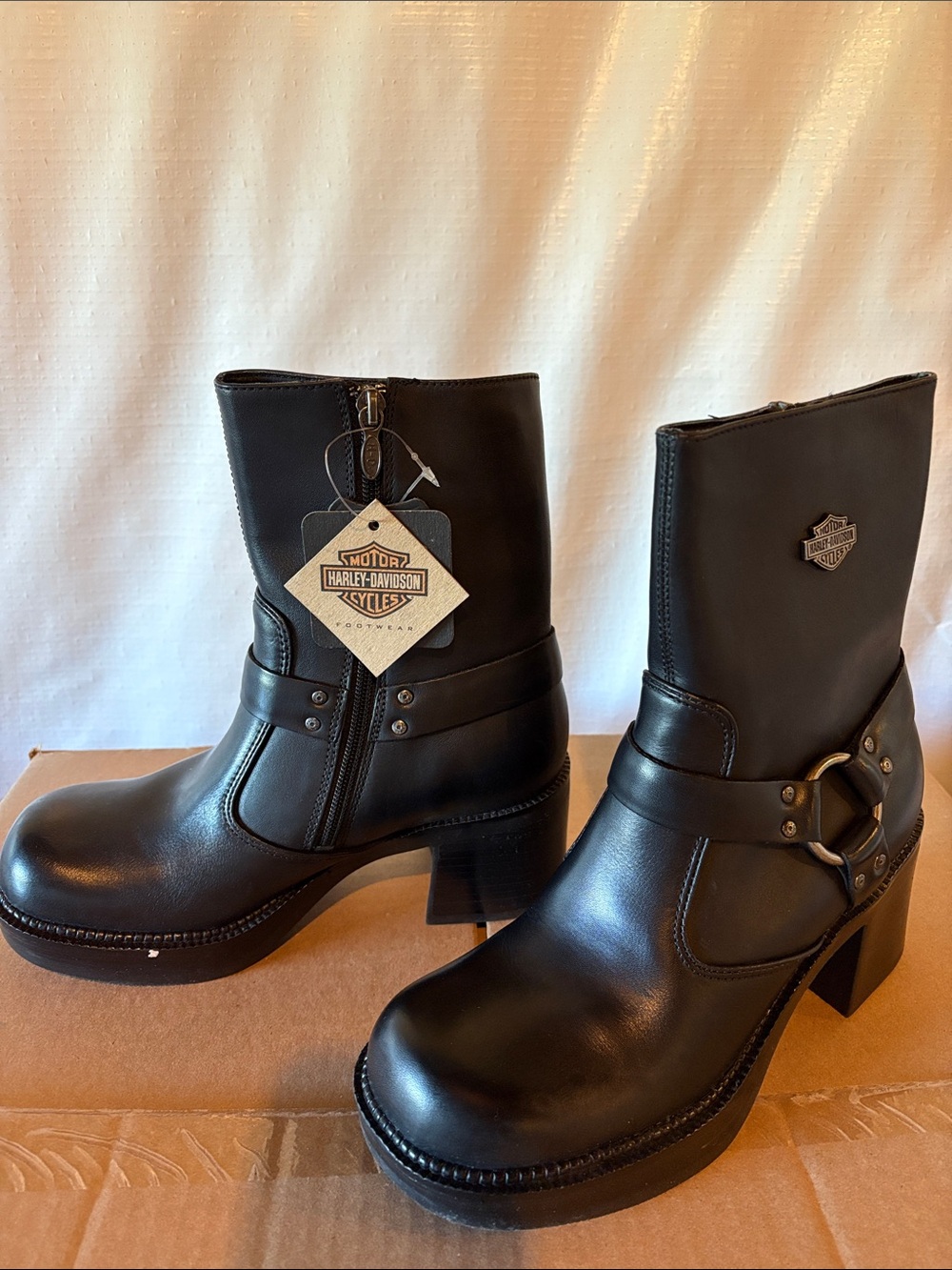 Harley-Davidson Women's Black Leather Harness Heeled Boots